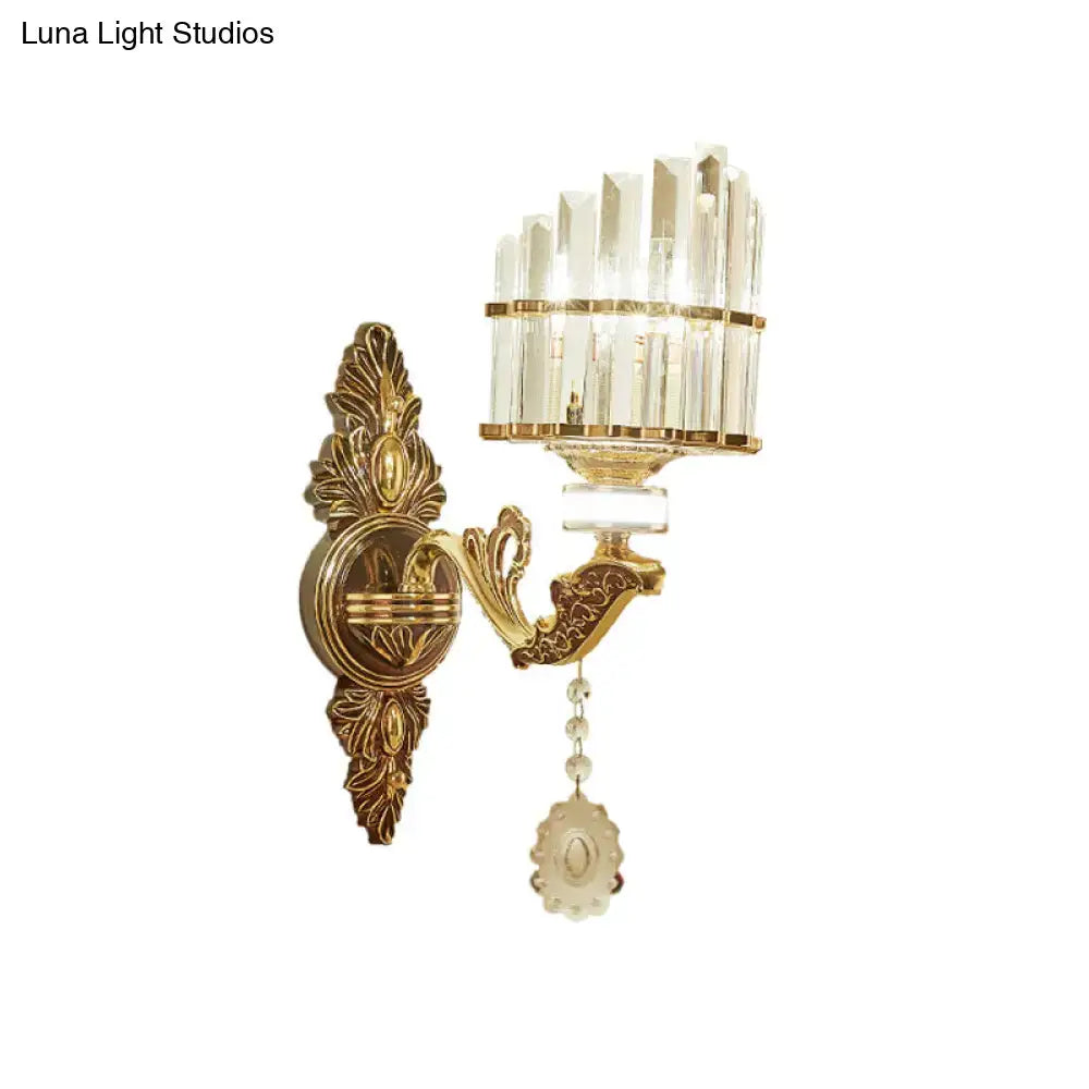 Modern gold wall mount light arc sconce with crystal for bedroom