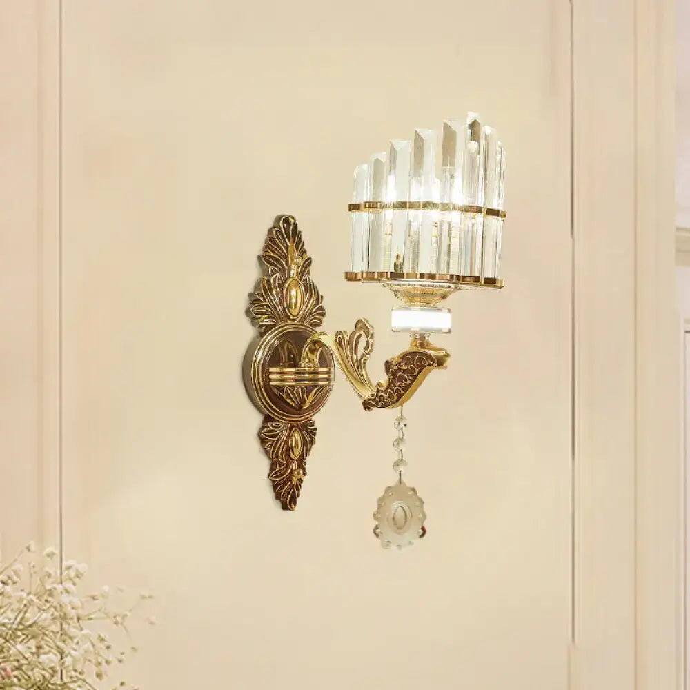 Modern gold wall mount light arc sconce with crystal for bedroom