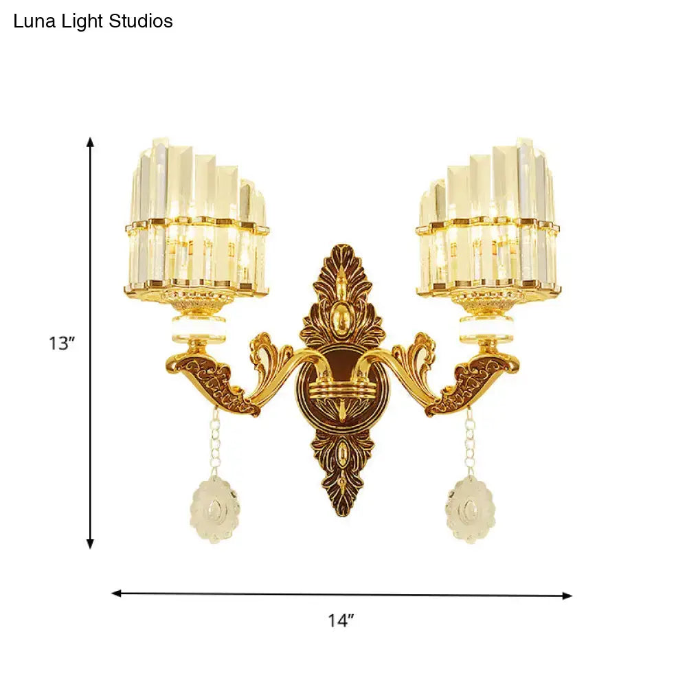 Modern gold wall mount light arc sconce with crystal for bedroom