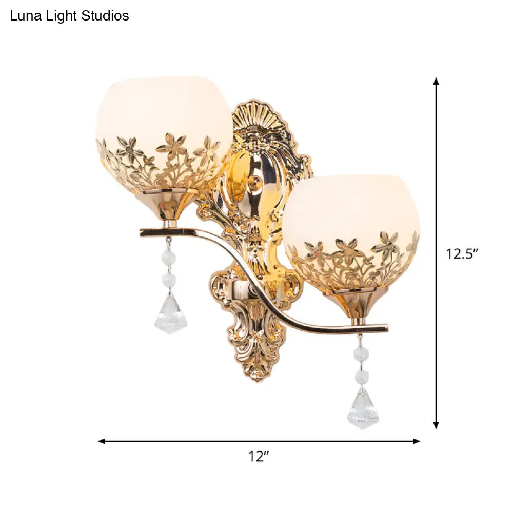 DecorBites™ Modern Gold Wall Mounted Sconce Light Fixture with Crystal Shade - 2 Heads Bowl Design