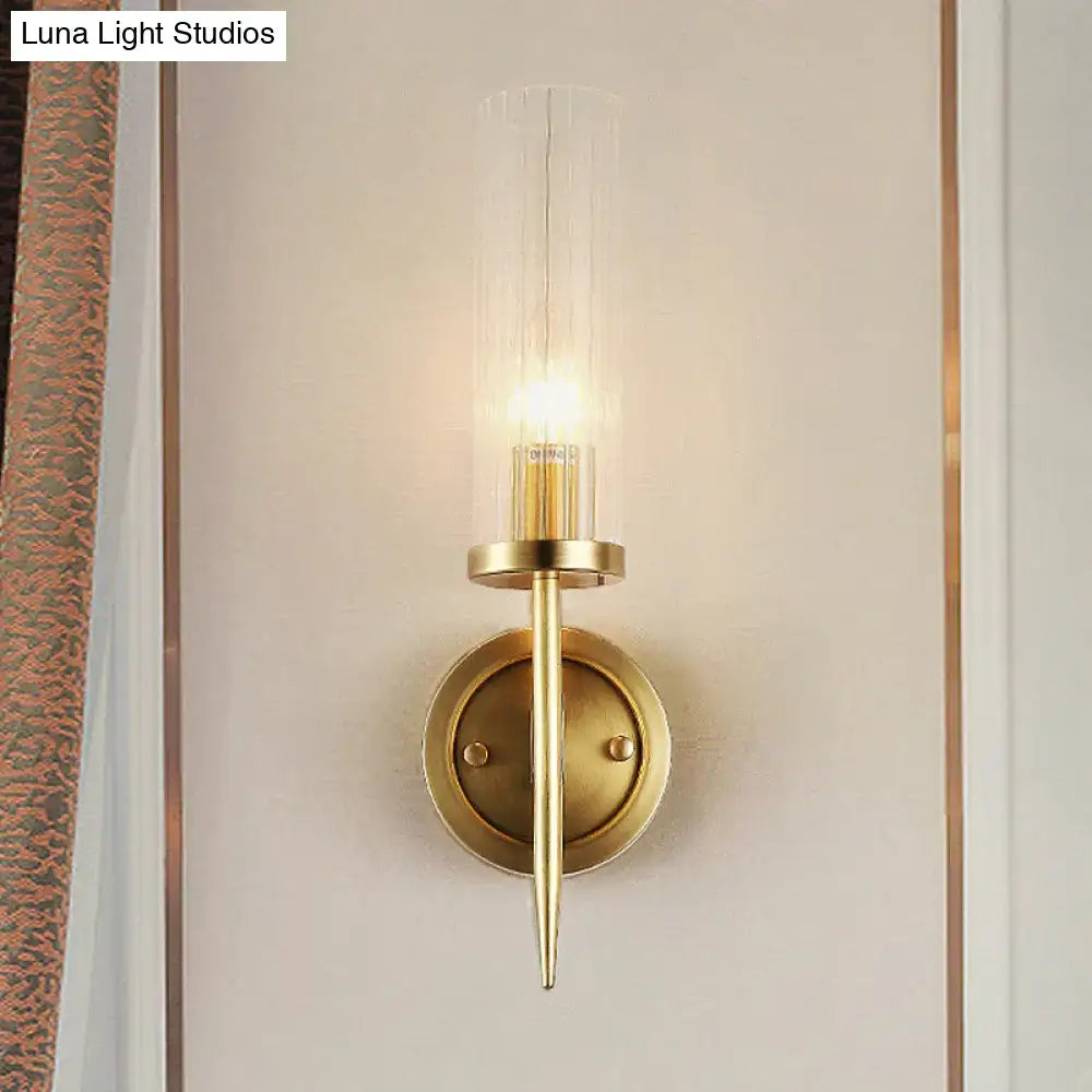 Modern gold wall sconce – bedroom ribbed glass 110v-120v led light