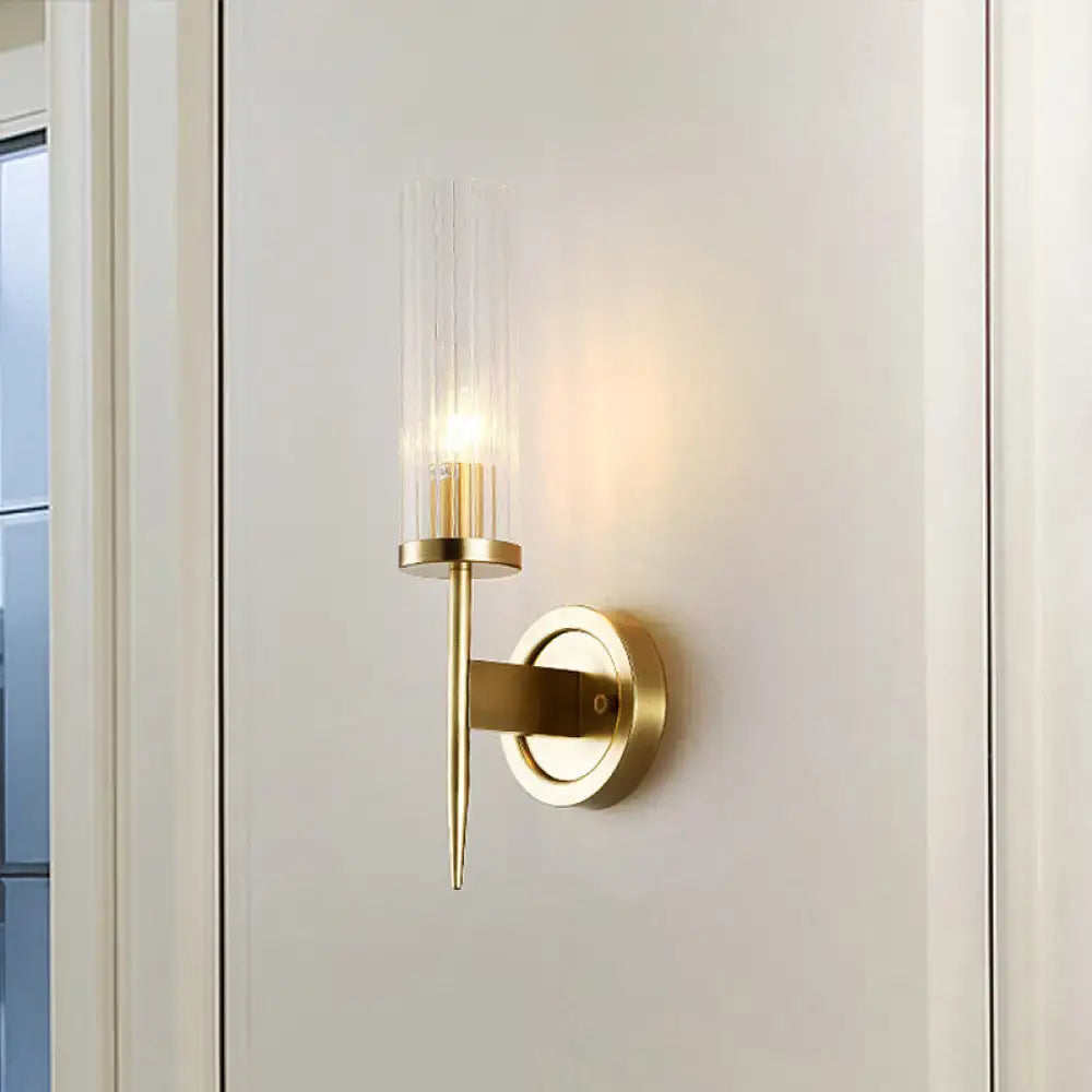 Modern gold wall sconce – bedroom ribbed glass 110v-120v led light