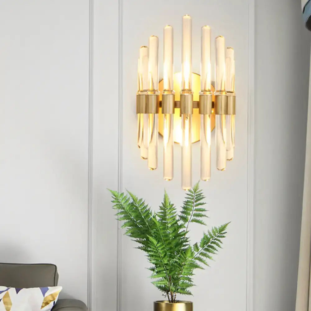 Modern gold wall sconce with clear crystal – living room light