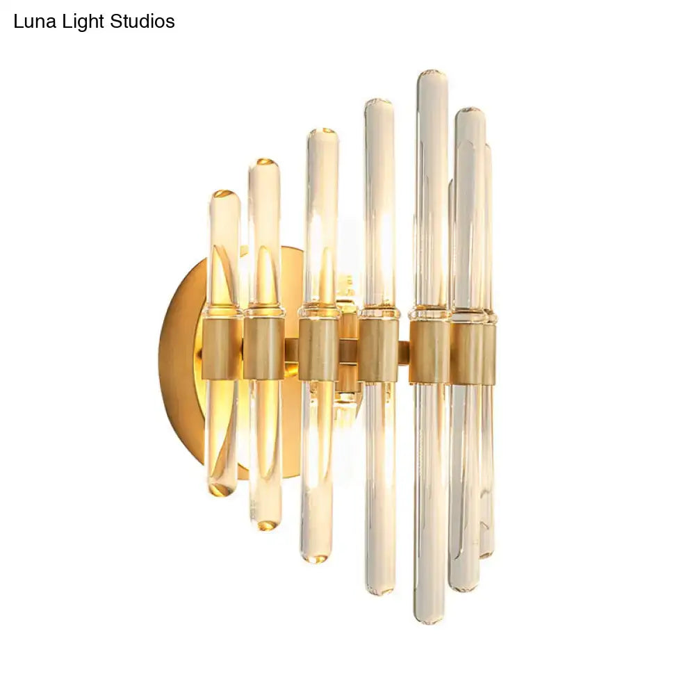 Modern gold wall sconce with clear crystal – living room light