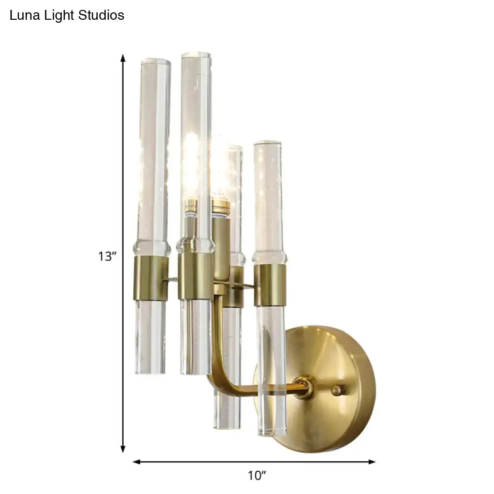 Modern gold wall sconce with clear crystal pipe for hallway