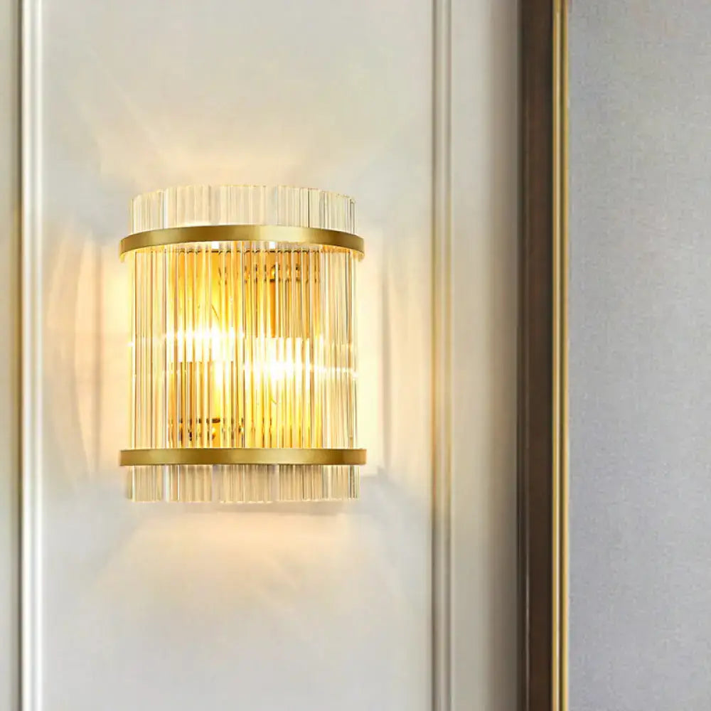 Modern gold wall sconce with clear crystal rods for hallways