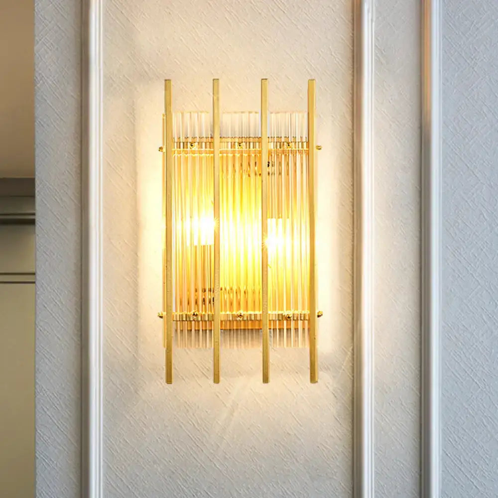 Modern gold wall sconce with clear crystal rods for hallways