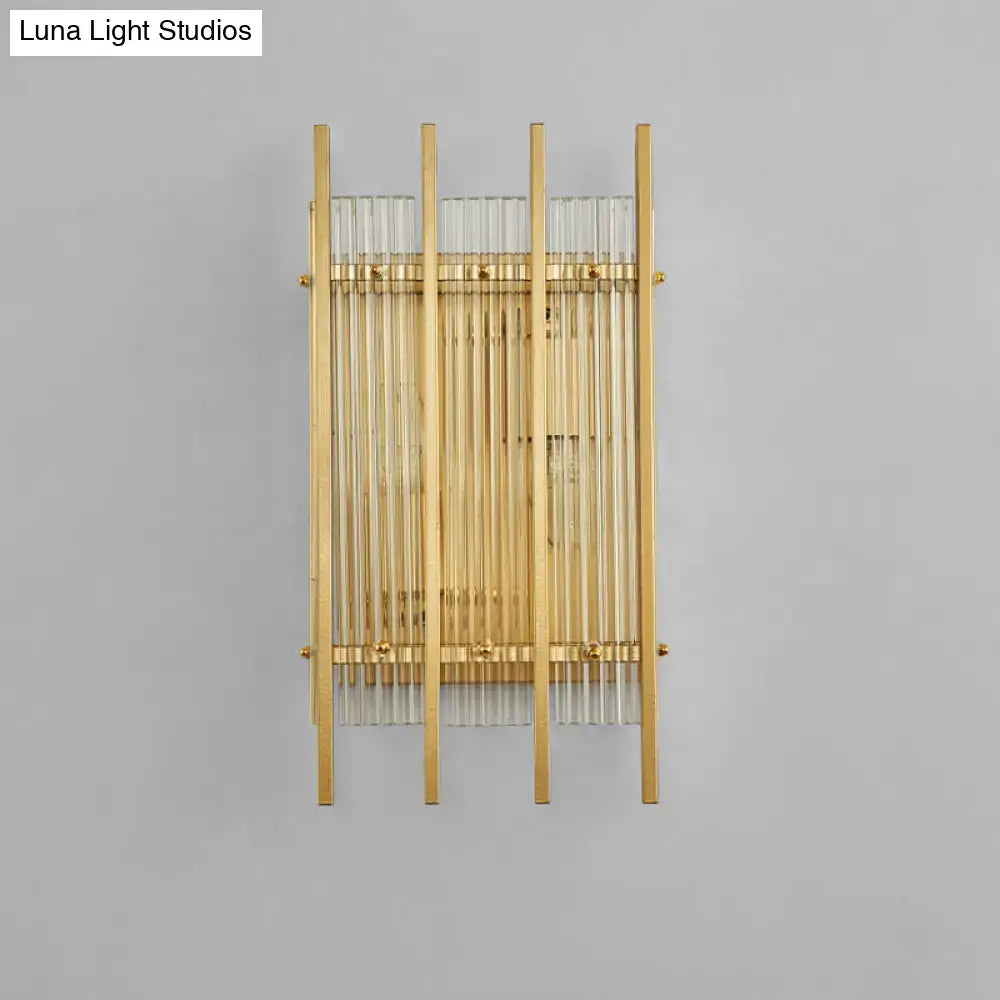 Modern gold wall sconce with clear crystal rods for hallways