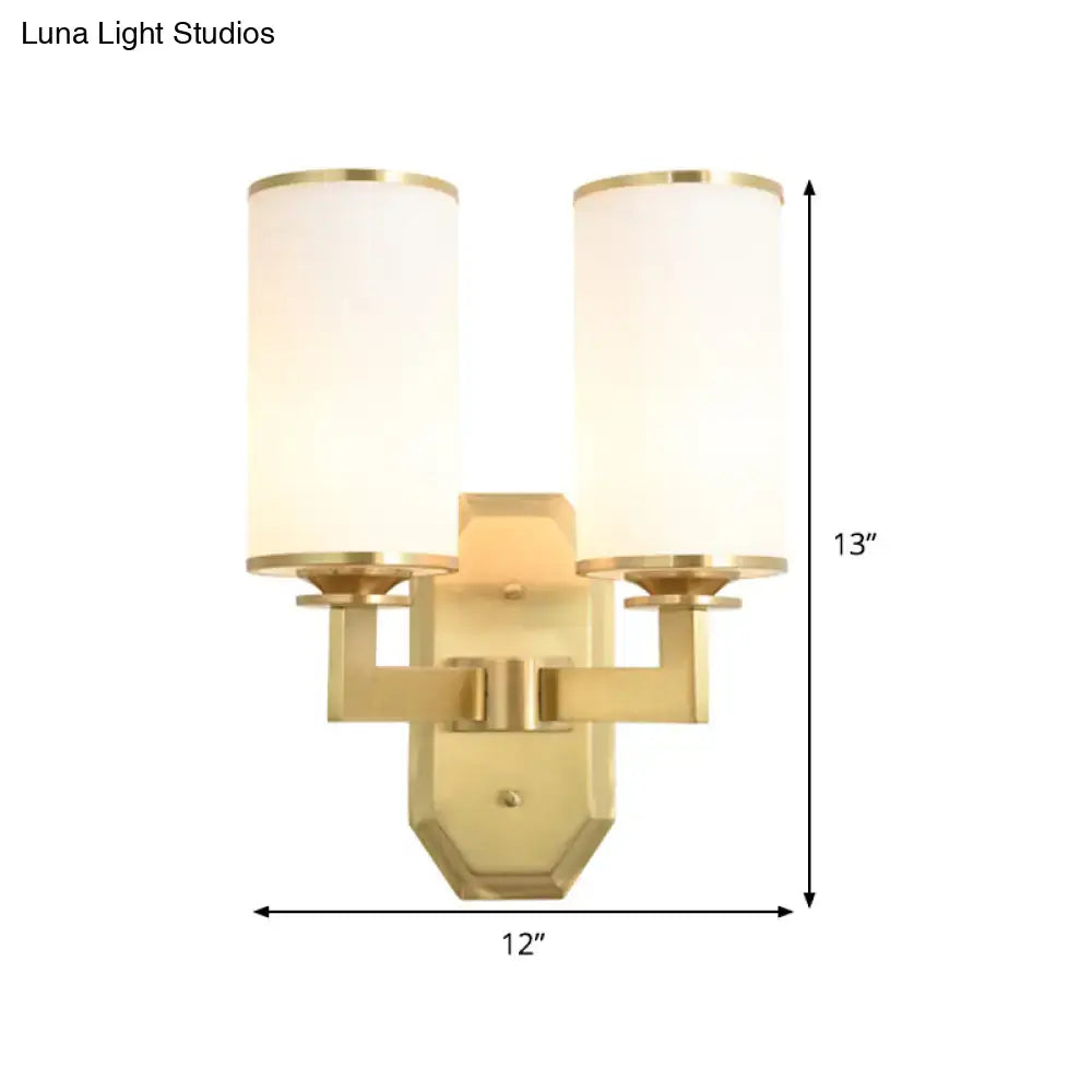 Modern gold wall sconce with opal glass shades bedroom light fixture