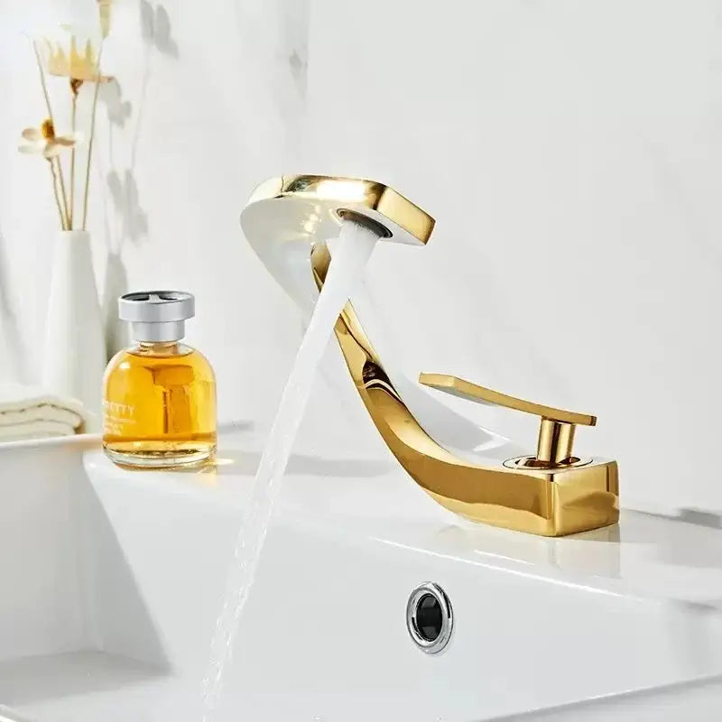 Modern gold waterfall brass basin faucet bathroom sink tap