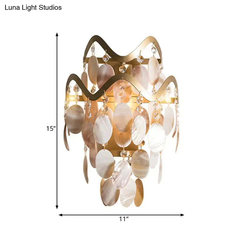 Modern gold wave sconce living room light with shell accent