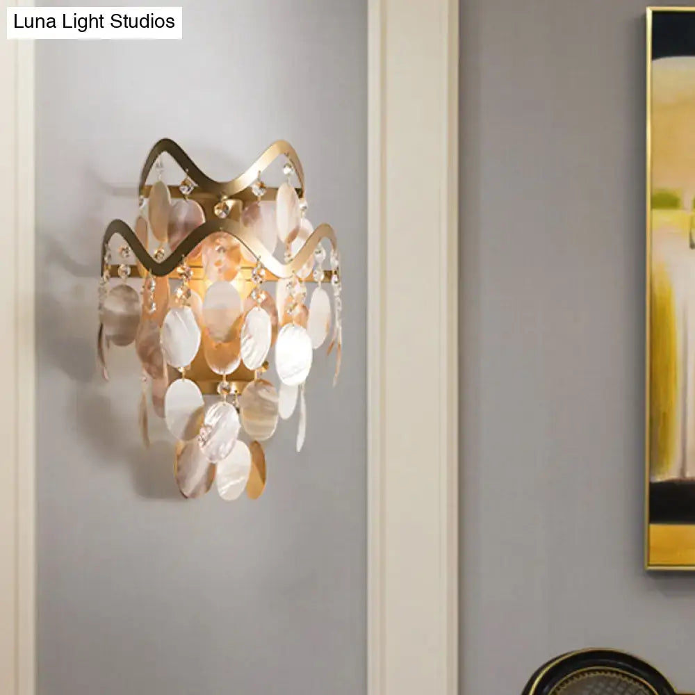 Modern gold wave sconce living room light with shell accent