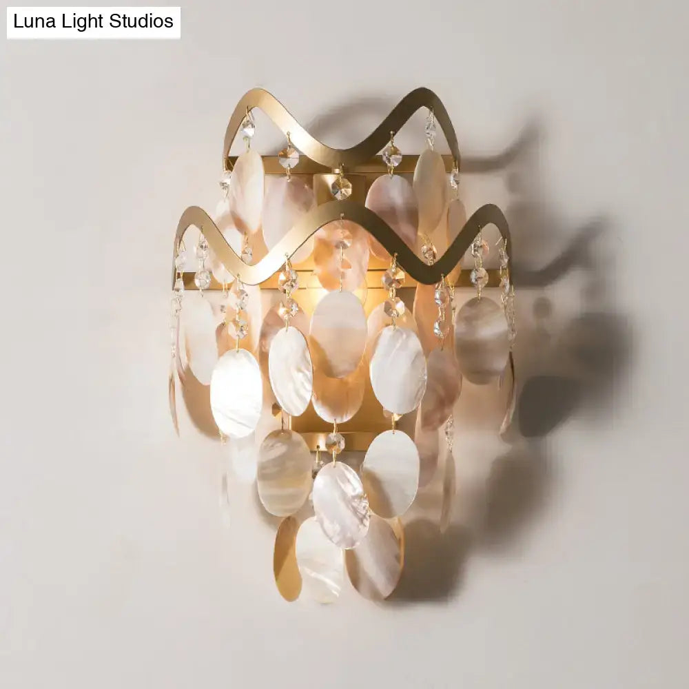 Modern gold wave sconce living room light with shell accent