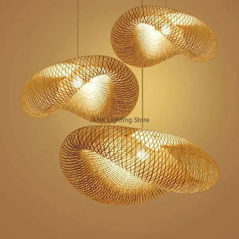 Modern golden bamboo wave shade pendant lamp dining room
