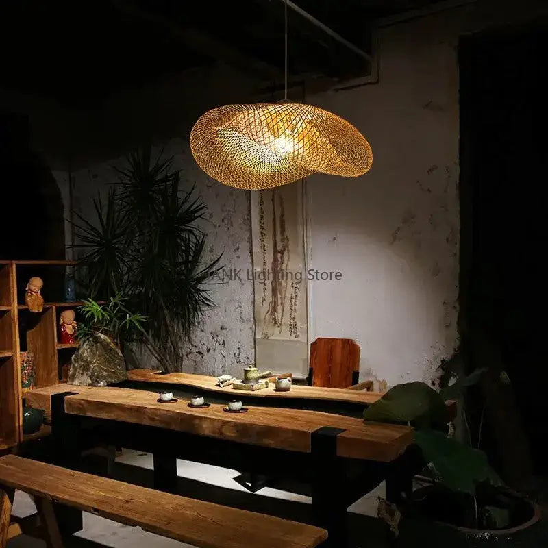 Modern golden bamboo wave shade pendant lamp dining room
