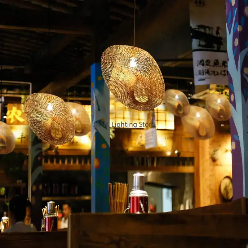Modern golden bamboo wave shade pendant lamp dining room