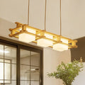 DecorBites™ nordic 3-light island pendant with warm golden wooden frame and square shade for dining room lighting