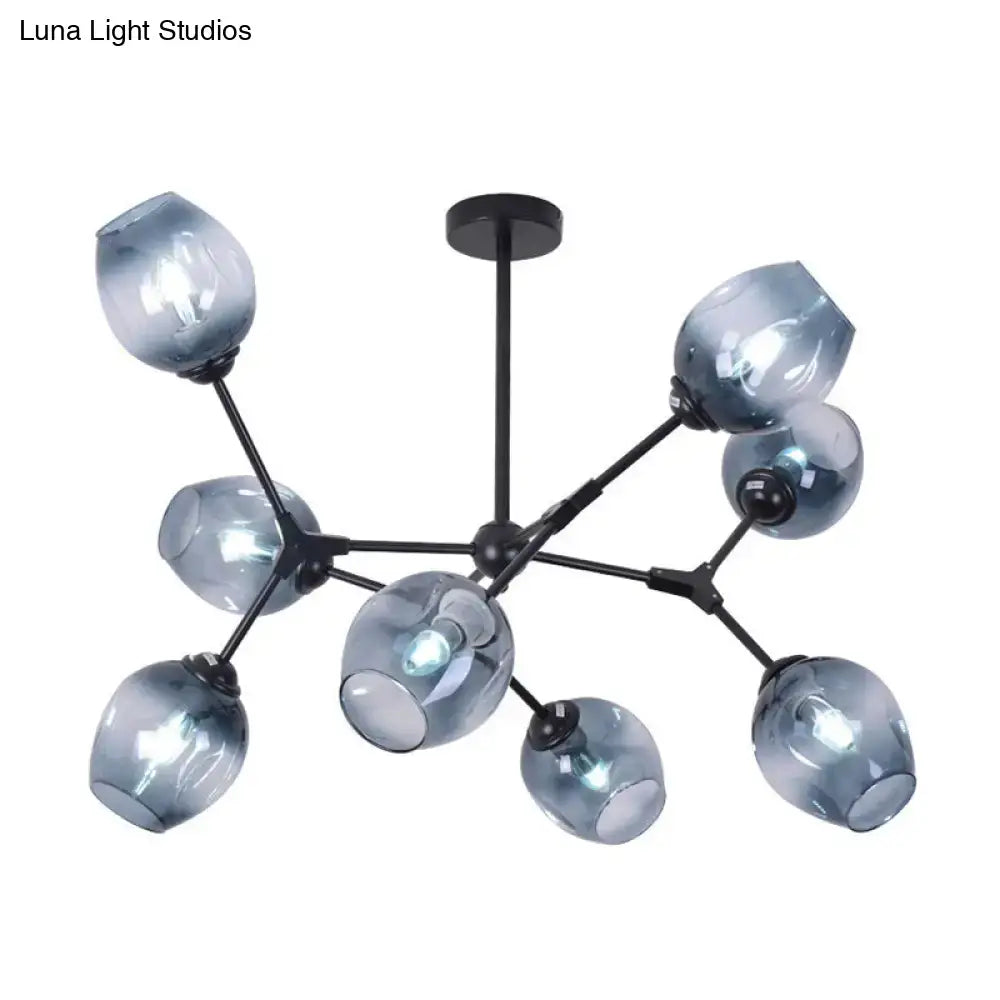 Modern gradient blue glass 8 head semi flush mount living room light