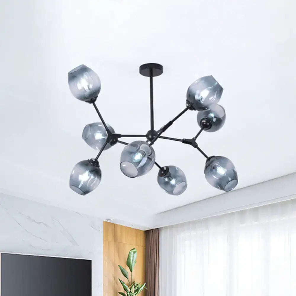 Modern gradient blue glass 8 head semi flush mount living room light