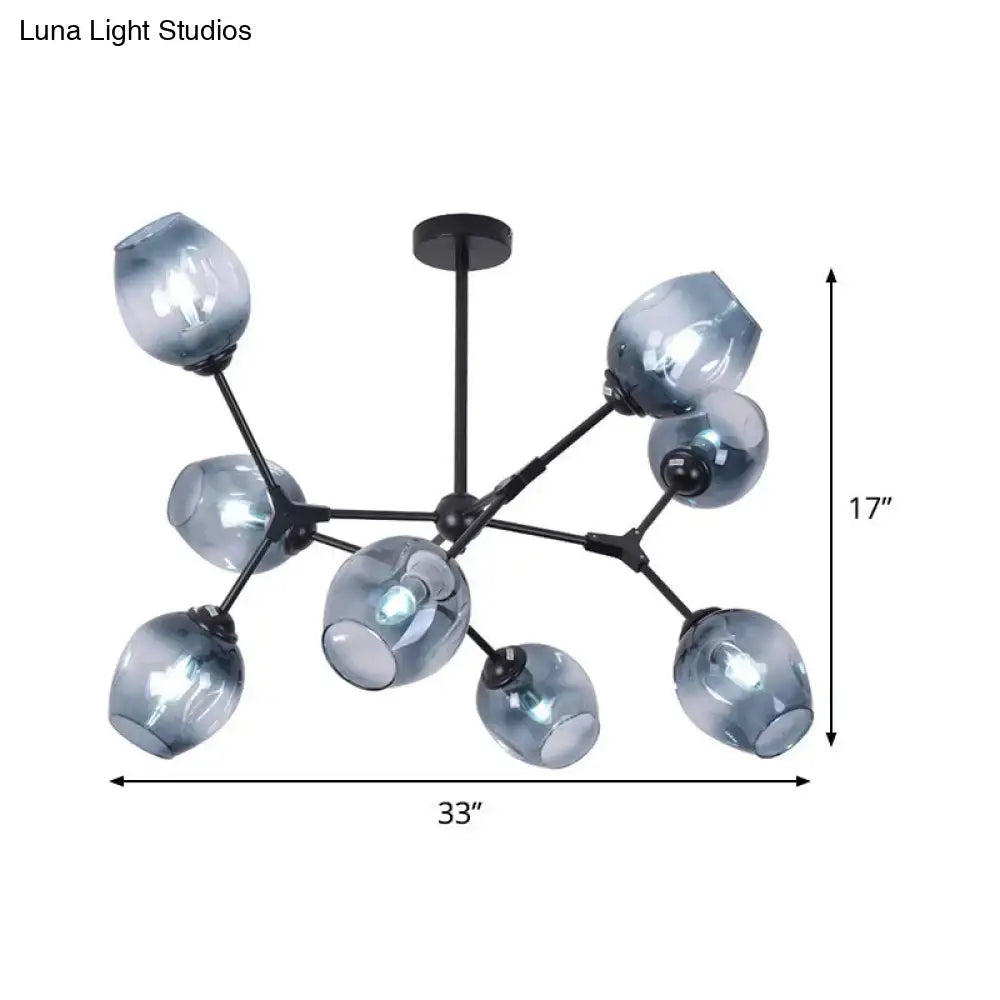 Modern gradient blue glass 8 head semi flush mount living room light