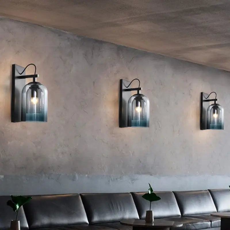 Modern gradient glass sconce lighting fixture bedroom black and blue
