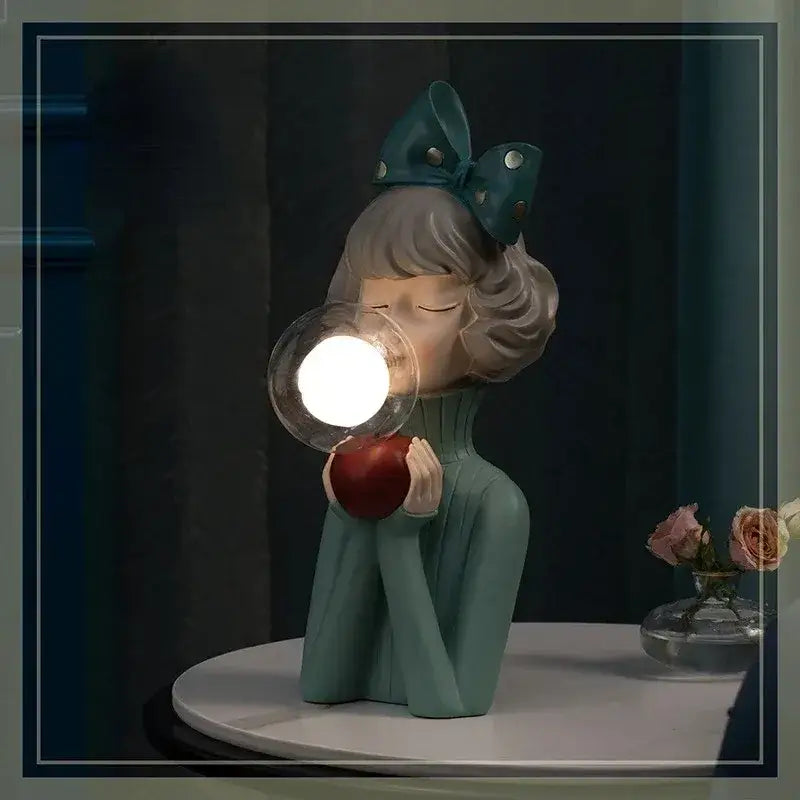 Modern gray and gold bubble girl statue night light bedroom decor