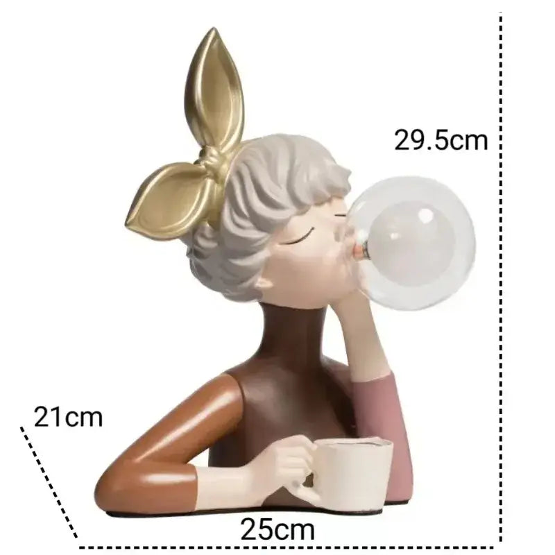 Modern gray and gold bubble girl statue night light bedroom decor