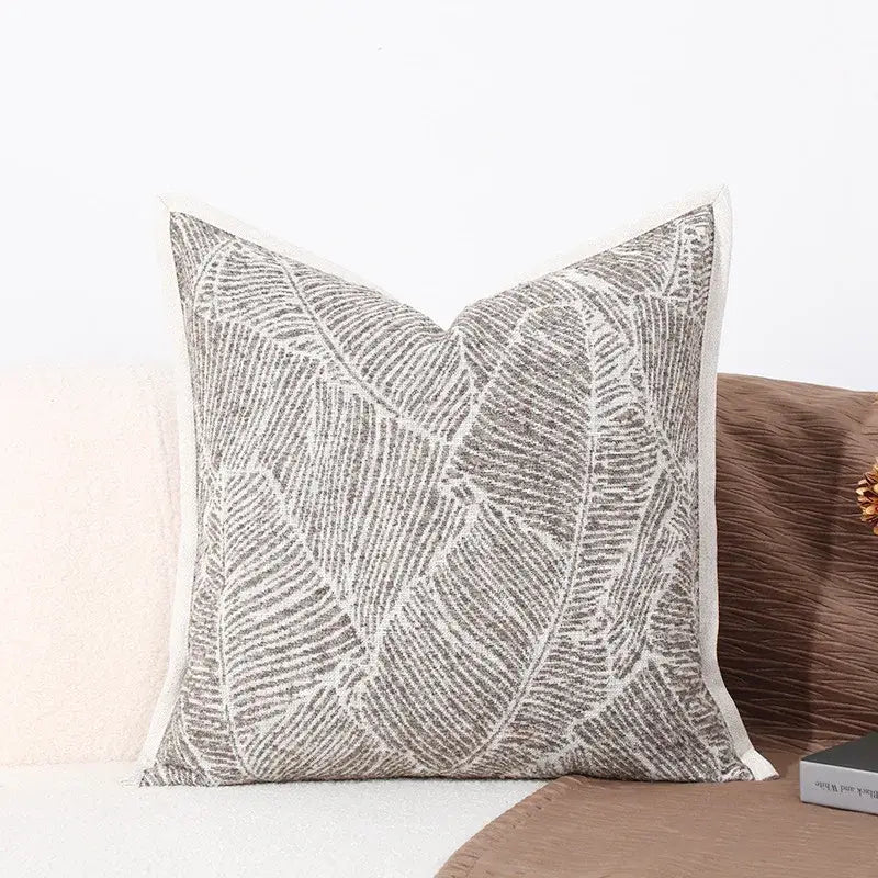 Modern gray and white leaf cushion cover living room decor