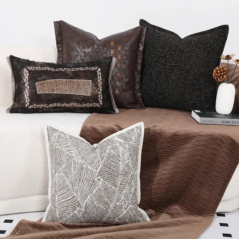 Modern gray and white leaf cushion cover living room decor