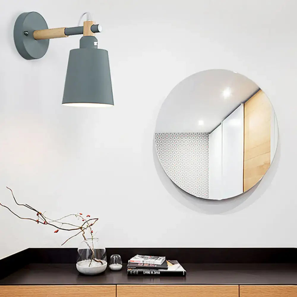 Modern gray and wood wall sconce light – bedroom metal lamp