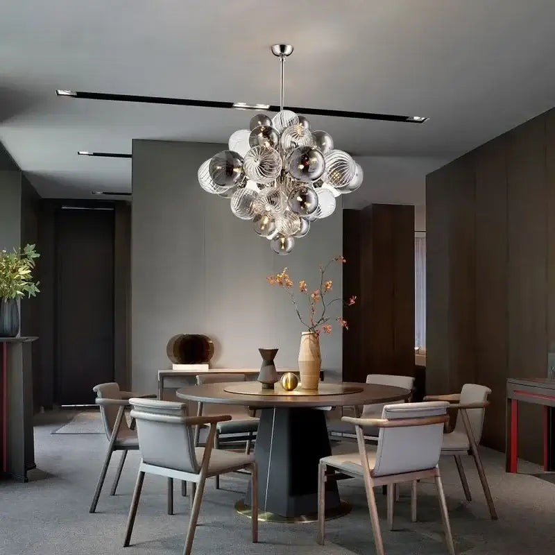 Modern gray & clear bubble glass ceiling chandelier living room