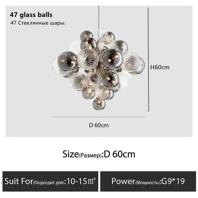 Modern gray & clear bubble glass ceiling chandelier living room