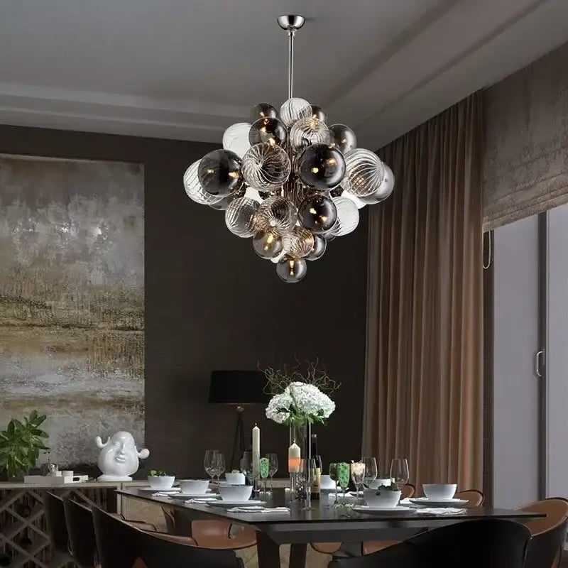 Modern gray & clear bubble glass ceiling chandelier living room
