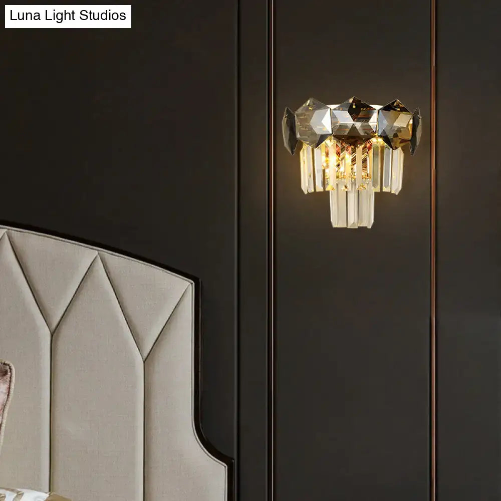 Modern gray & gold faceted crystal wall light fixture for restaurants