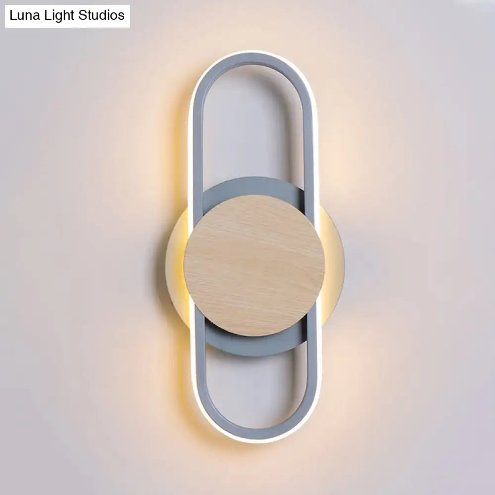 Modern gray & wood geometric led sconce bedroom light with white light