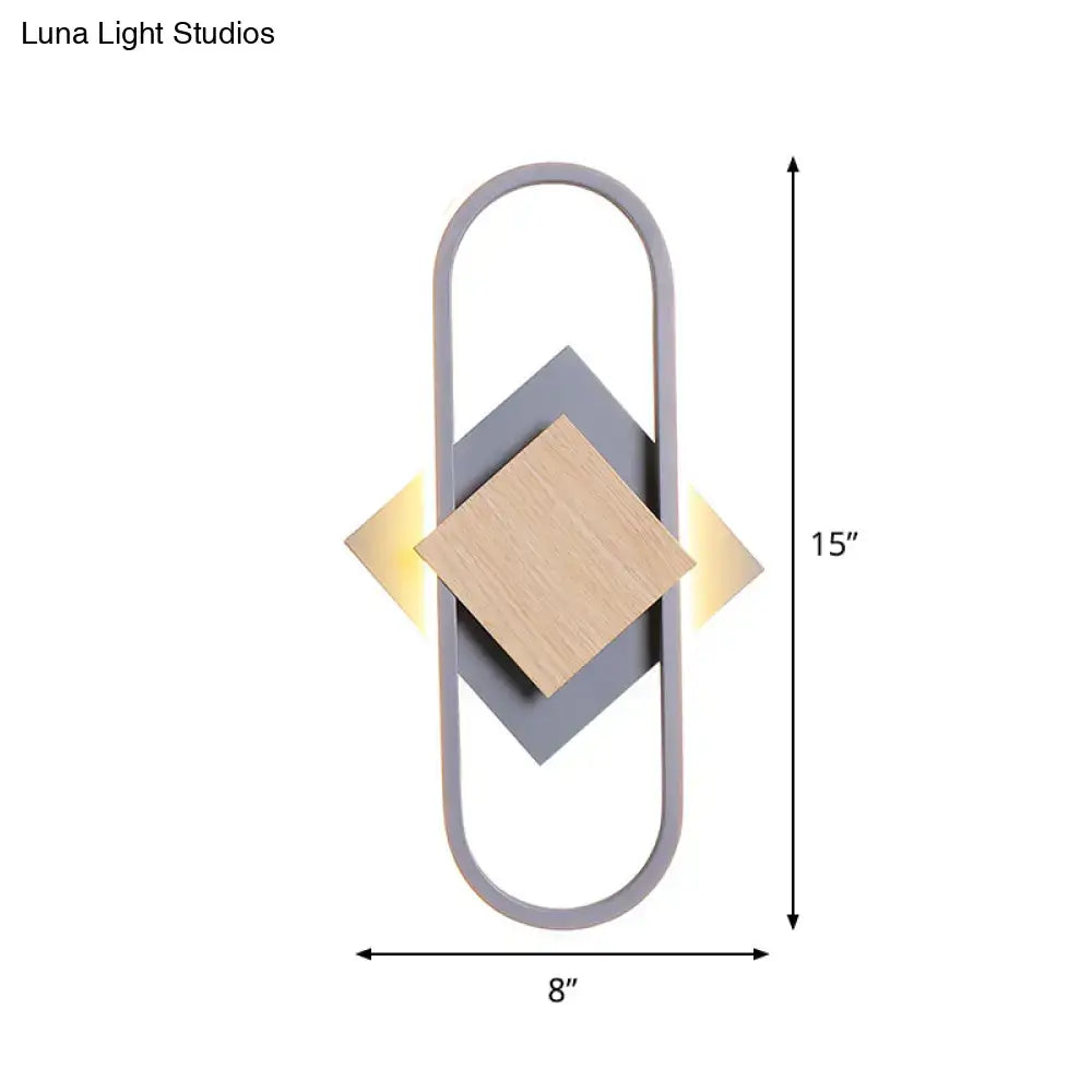Modern gray & wood geometric led sconce bedroom light with white light