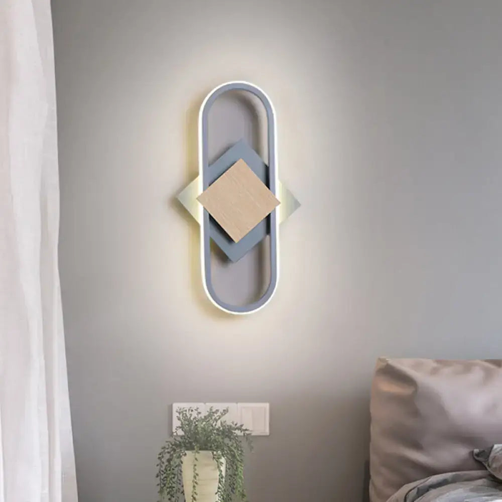 Modern gray & wood geometric led sconce bedroom light with white light