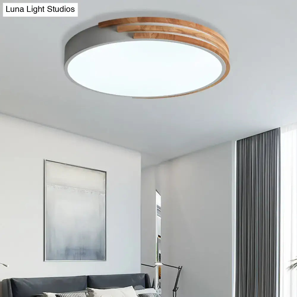 Modern green and wood flush mount ceiling light bedroom fixture