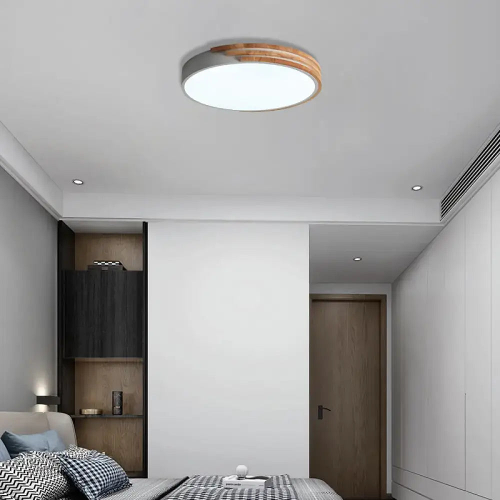 Modern green and wood flush mount ceiling light bedroom fixture