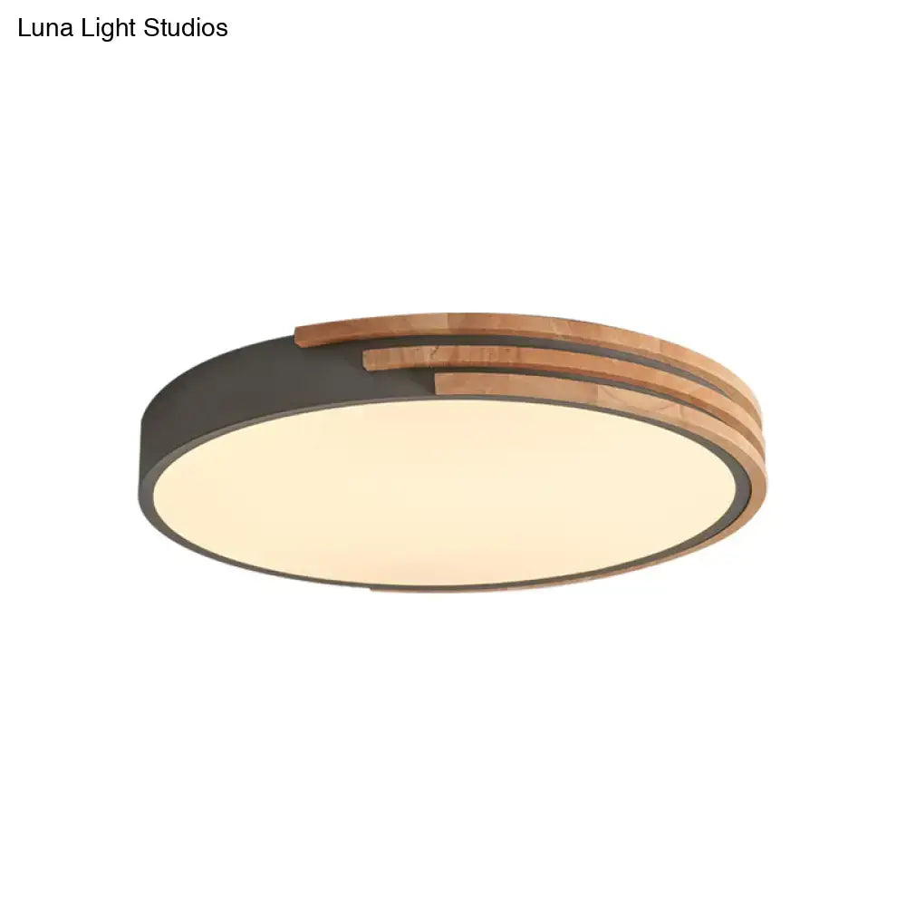 Modern green and wood flush mount ceiling light bedroom fixture
