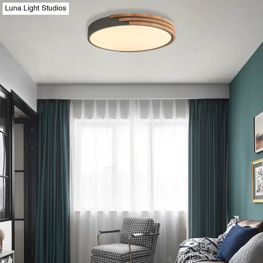 Modern green and wood flush mount ceiling light bedroom fixture