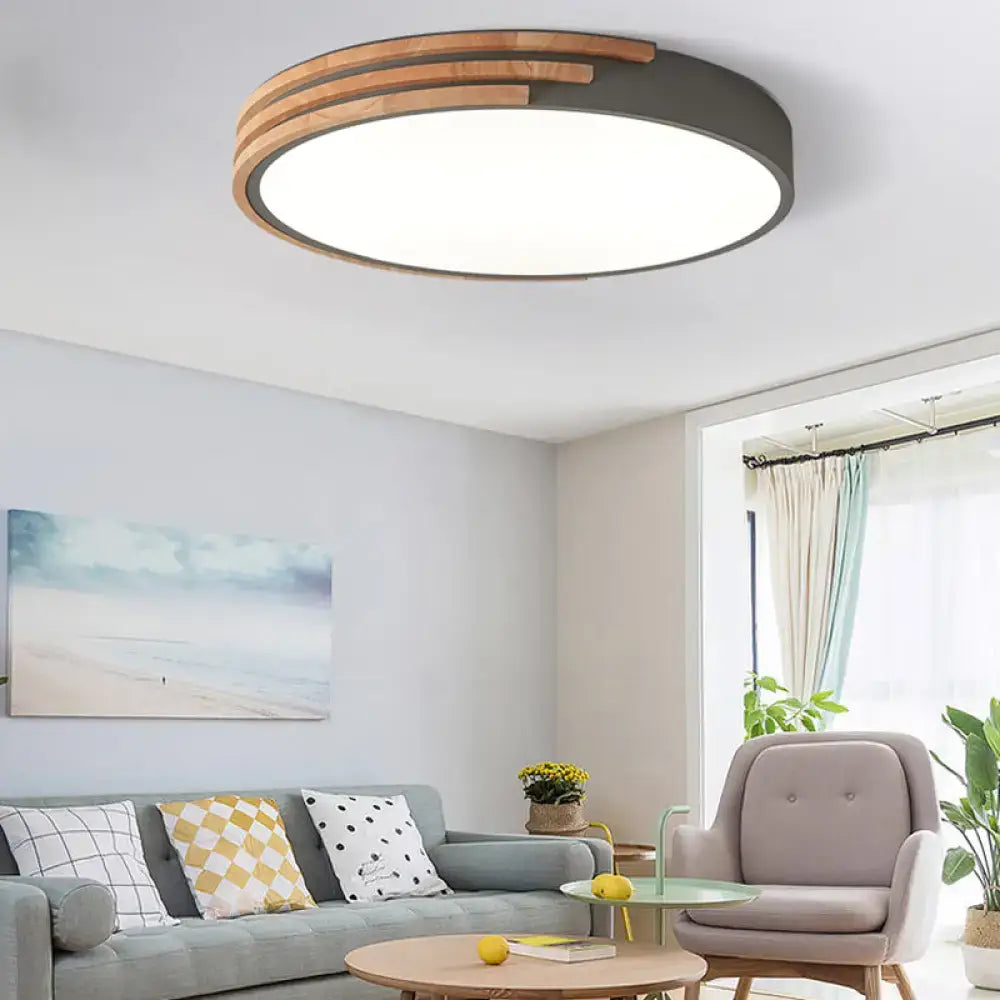 Modern green and wood flush mount ceiling light bedroom fixture