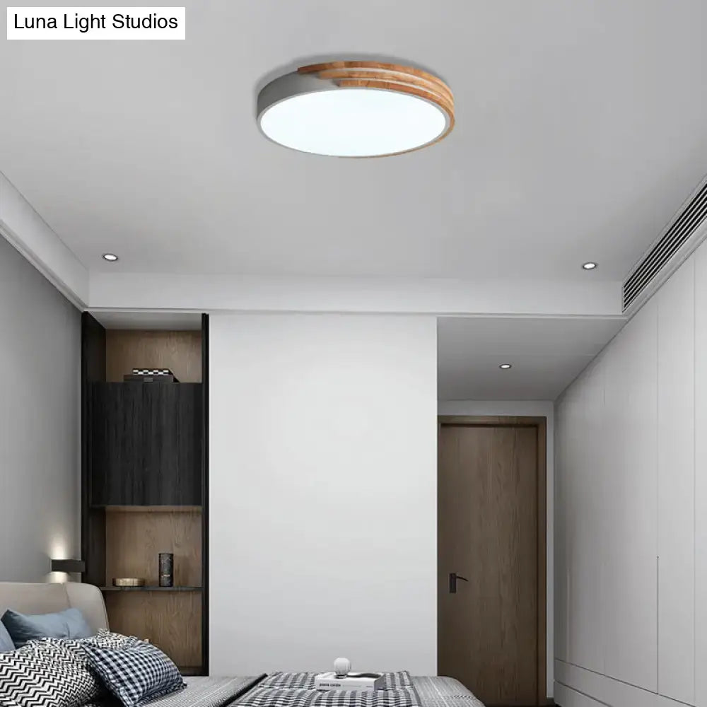 Modern green and wood round flush mount ceiling light bedroom