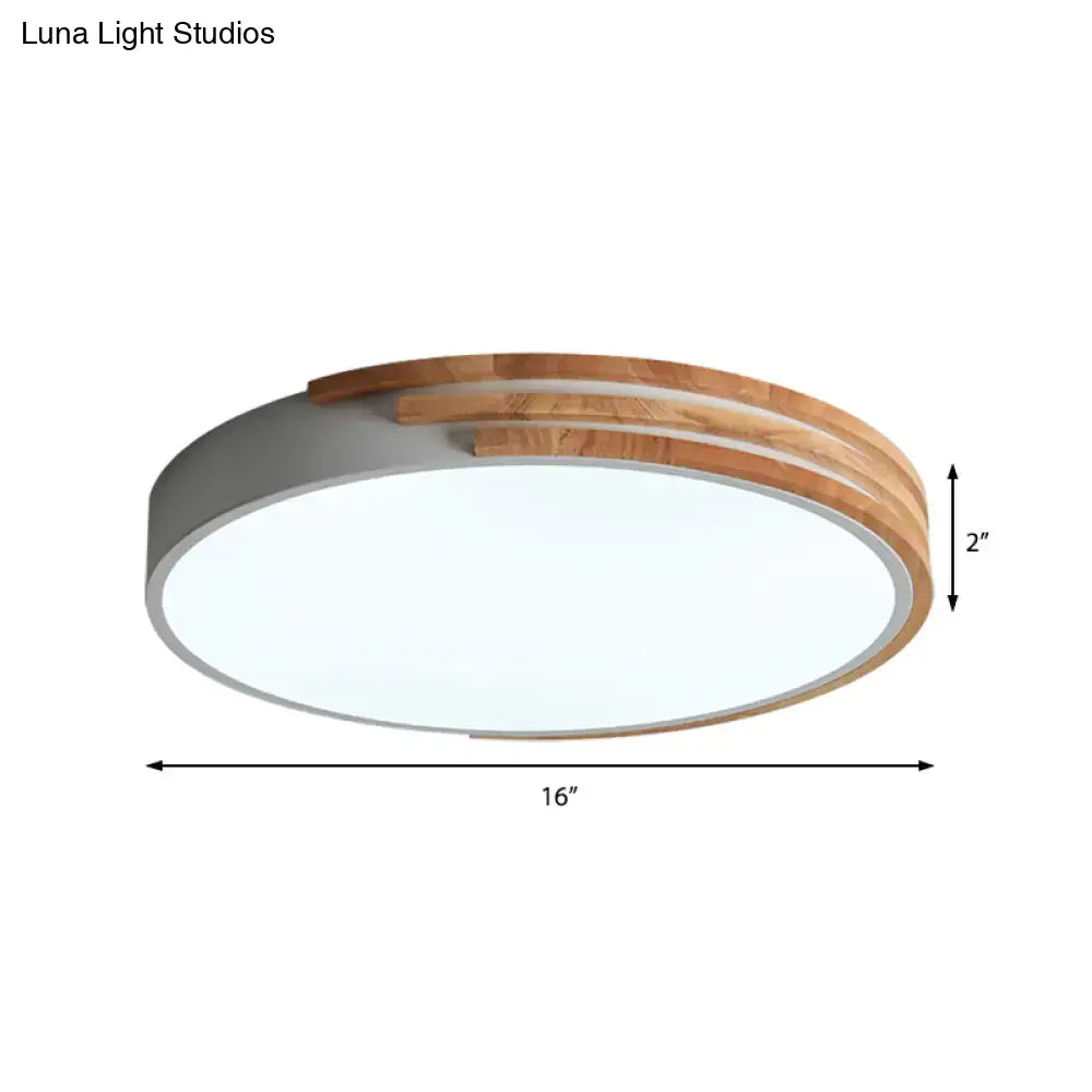 Modern green and wood round flush mount ceiling light bedroom