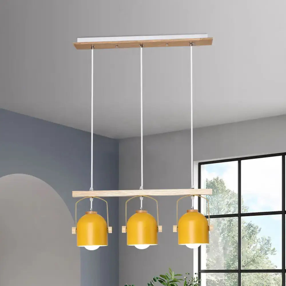 Modern green dome island light with wood accents for kitchen dining
