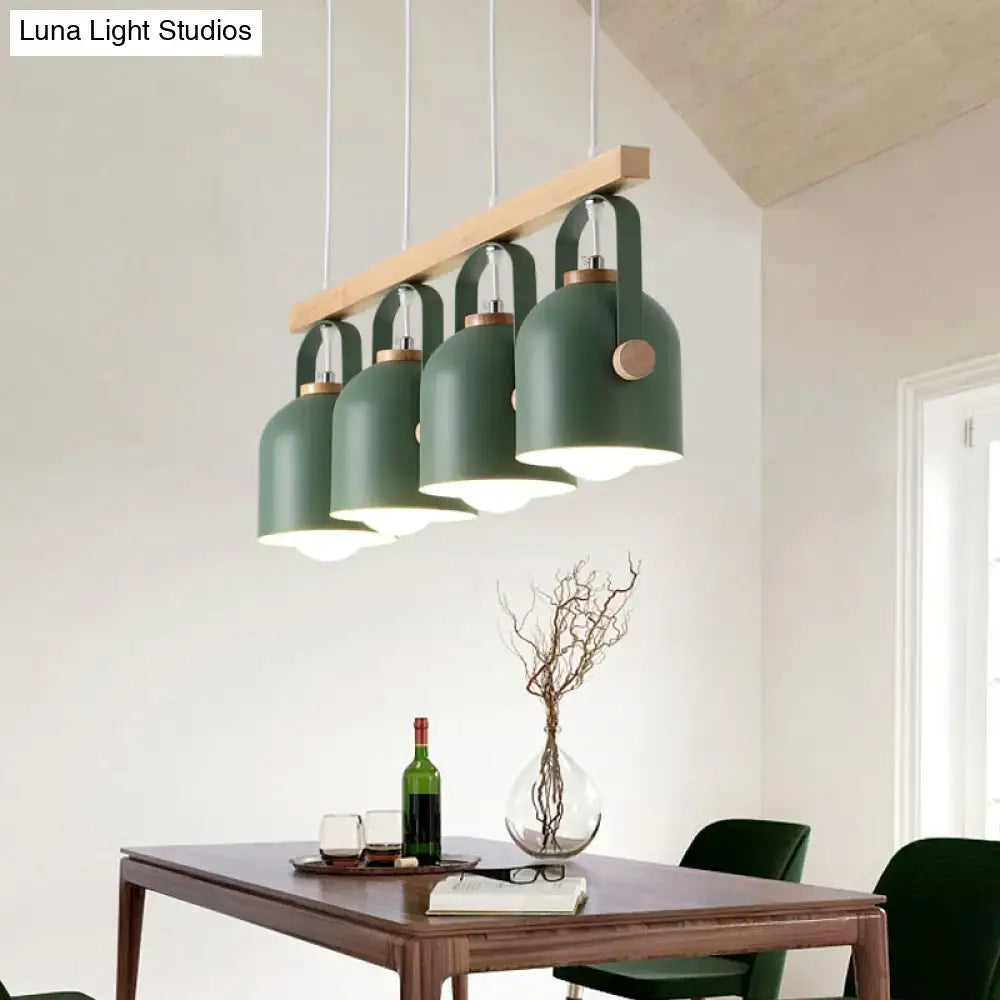 Modern green dome island light with wood accents for kitchen dining