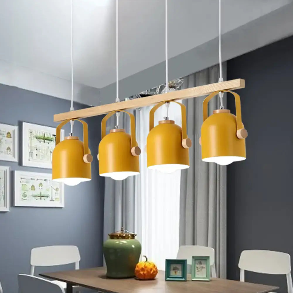 Modern green dome island light with wood accents for kitchen dining