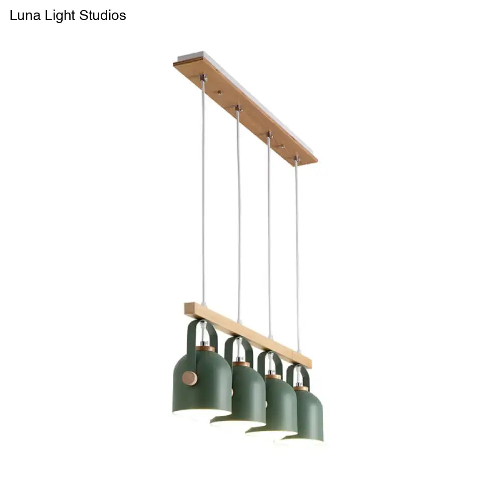 Modern green dome island light with wood accents for kitchen dining