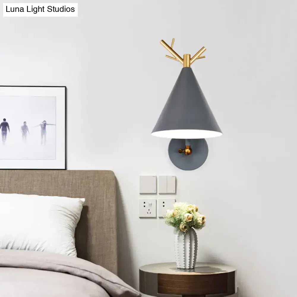 Modern grey and gold antler sconce light bedroom e26 e27 lamp