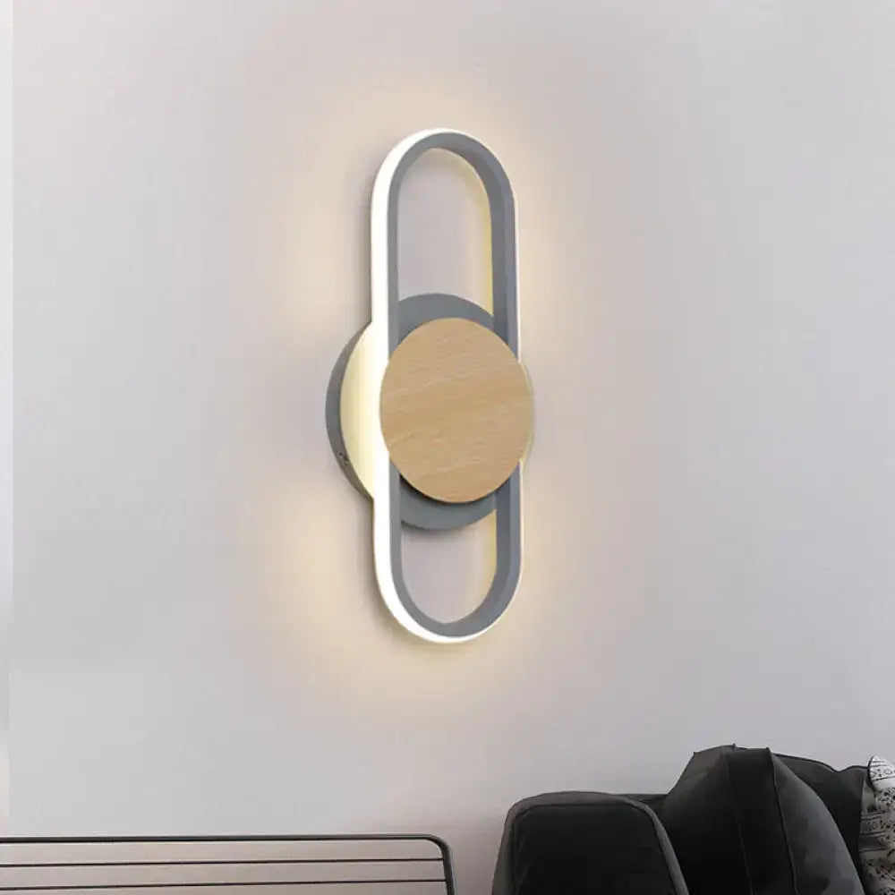 Modern grey & light wood led wall sconce bedroom ring light